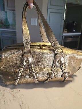 Mulberry Metallic Gold Braided-Detail Women's Pebbled Leather Satchel